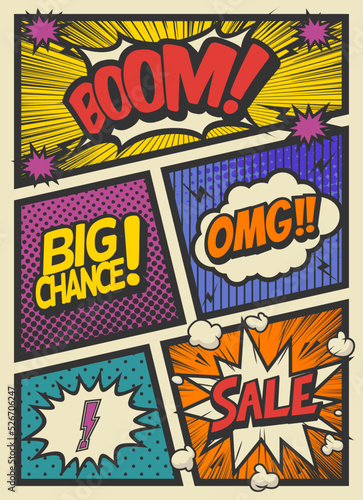 アメコミ風コマ割り素材 pop art comics book magazine, speech bubble, balloon, box message