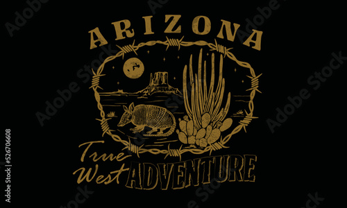 armadillo in arizona desert with logotype design