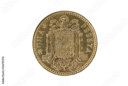 One ( 1 ) peseta coin from Spain with the constitutional coat of arms