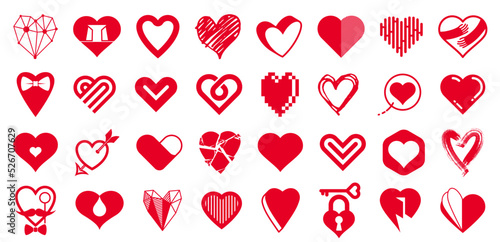 Hearts big vector set of different shapes and concepts logos or icons, love and care, health and cardiology, geometric and low poly, collection of heart shapes symbols.