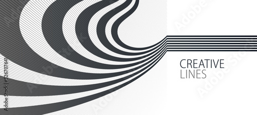 3D black and white lines in perspective abstract vector background, linear perspective illustration op art.