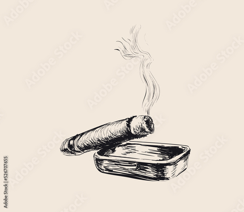 Smoking Cigar With Ashtray. Bar Smoking Cigar With Ashtray. Bar