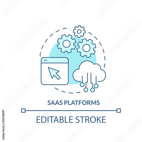 SaaS platforms turquoise concept icon. Software as service. Ecommerce platform abstract idea thin line illustration. Isolated outline drawing. Editable stroke. Arial, Myriad Pro-Bold fonts used