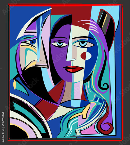 Colorful background  cubism art style abstracts portraits