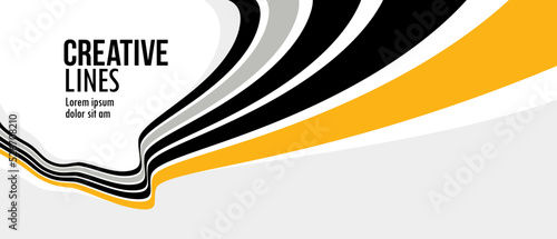 Creative lines vector abstract background, 3D perspective linear graphic design composition, stripes in dimensional rotation poster or banner.