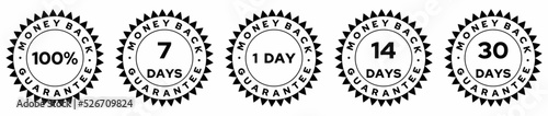 Money back guarantee set vector seal. 100%, 1, 7, 14, 30 days