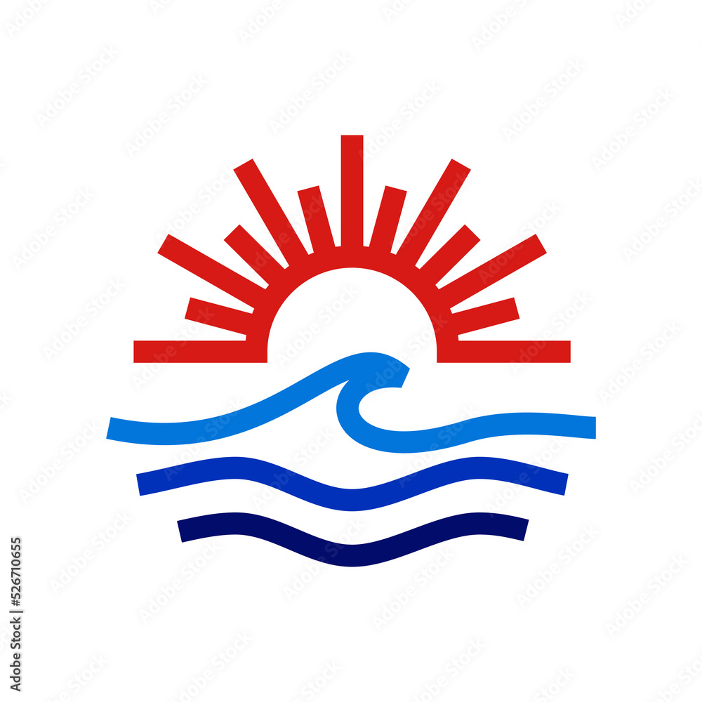 Obraz premium Panorama Sea,Wave,sun.Minimalist elegant logo design.Creative sunset or sunshine and wave logo design.