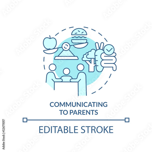 Communicating to parents turquoise concept icon. School nutrition for mental health abstract idea thin line illustration. Isolated outline drawing. Editable stroke. Arial, Myriad Pro-Bold fonts used