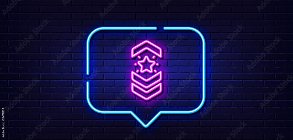 Neon light speech bubble. Shoulder strap stars line icon. Star award sign. Best rank symbol. Neon light background. Shoulder strap glow line. Brick wall banner. Vector Neon light speech bubble. Shoulder strap stars line icon. Star award sign. Best rank symbol. Neon light background. Shoulder strap glow line. Brick wall banner. Vector
