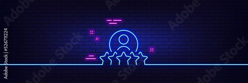 Neon light glow effect. Business rank line icon. Employee nomination sign. Human rating symbol. 3d line neon glow icon. Brick wall banner. Human rating outline. Vector