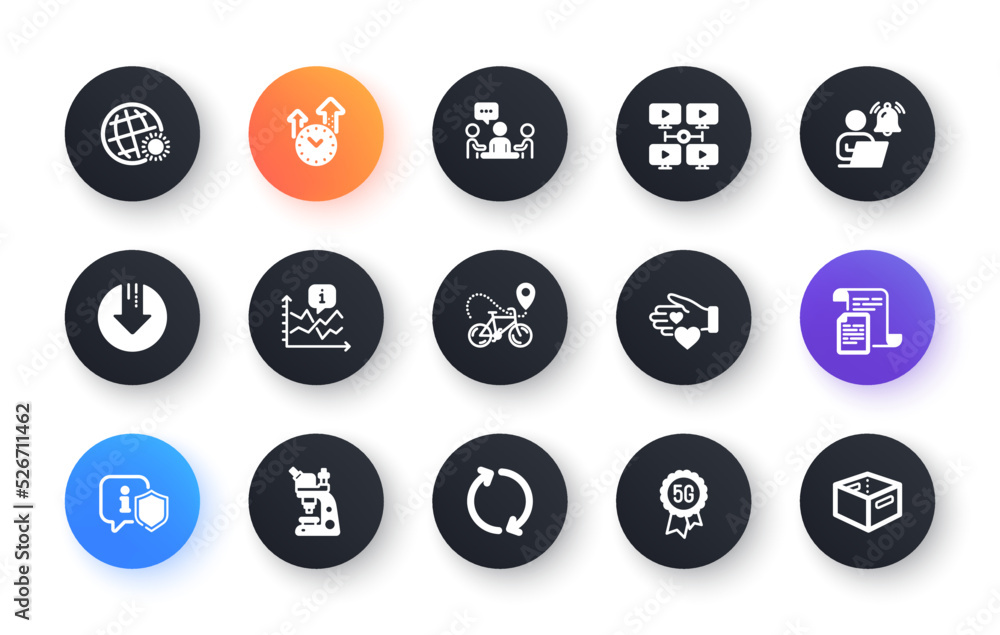 Minimal set of Documents, Refresh and Volunteer flat icons for web development. World weather, Bike delivery, User notification icons. Shield, People chatting, Download arrow web elements. Vector Minimal set of Documents, Refresh and Volunteer flat icons for web development. World weather, Bike delivery, User notification icons. Shield, People chatting, Download arrow web elements. Vector
