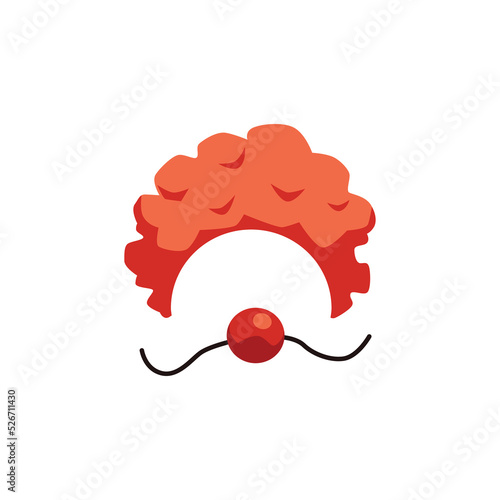 Clown red nose with threads and orange curly wig flat style