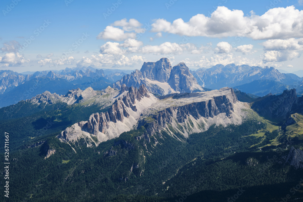 Monte Mondeval (Corvo Alto) in the back and Croda da Lago rocky ridge