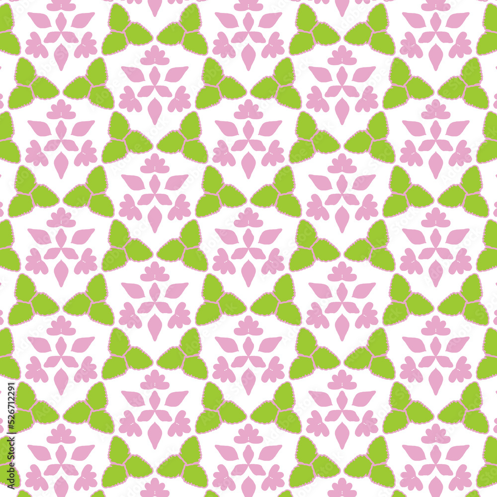 seamless pattern with pink flowers green leaf graphic design for printing, textile, mosaic and fabic, illustration wallpaper