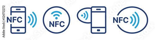 NFC icon outline set. Contactless wireless pay sign. NFC payments symbol for apps vector isolated on white background.