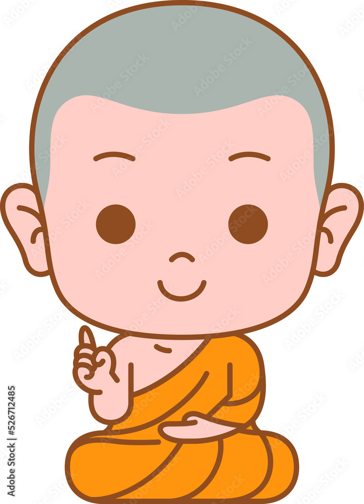 monk cartoon cute colored line illustration