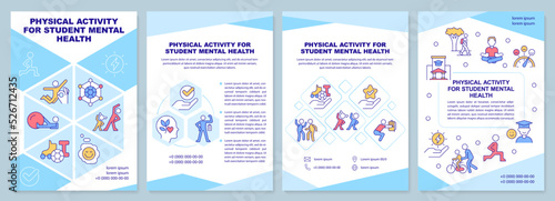 Physical activity for student mental health brochure template. Leaflet design with linear icons. Editable 4 vector layouts for presentation, annual reports. Arial-Black, Myriad Pro-Regular fonts used