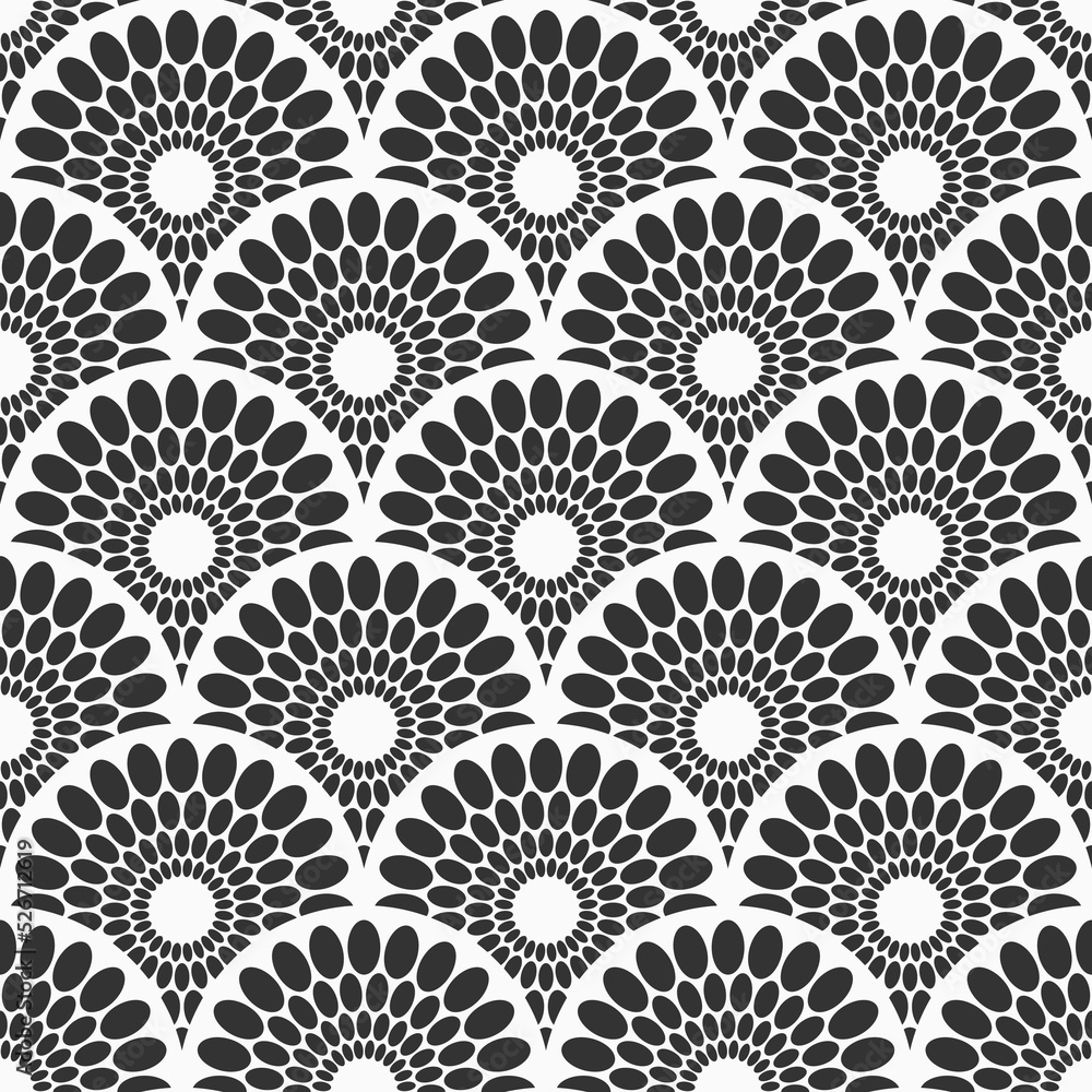 Seamless japanese vintage vector pattern. Repeating circles, round ornaments. Stylish texture. Asian ornamental seamless pattern. Black and white oriental background.