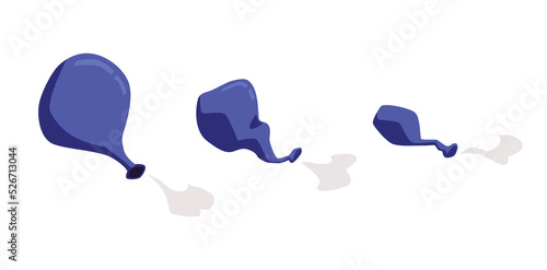 Process of rubber balloon deflation, flat vector illustration isolated on white background.