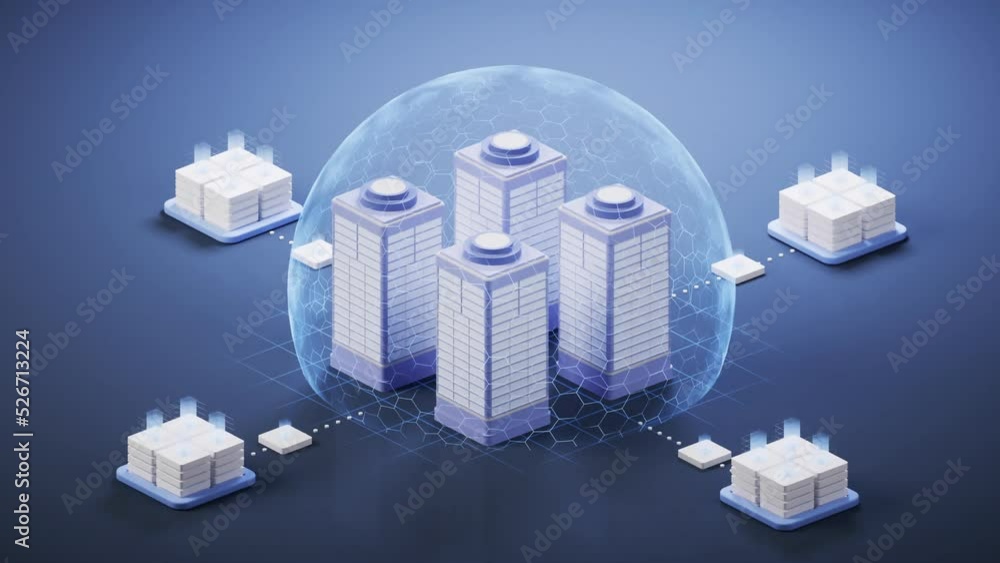 City building with shield, 3d rendering.