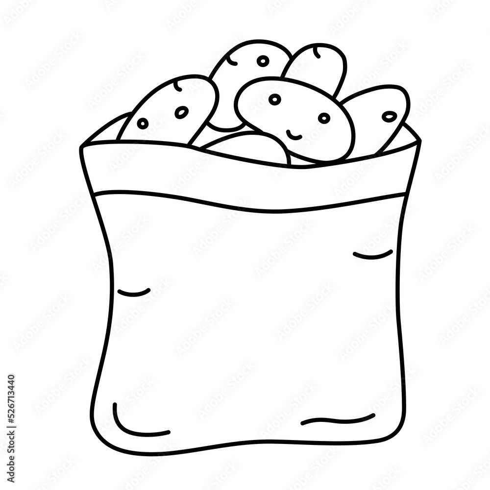 Vecteur Stock Potato bag doodle icon, vector illustration of a sack