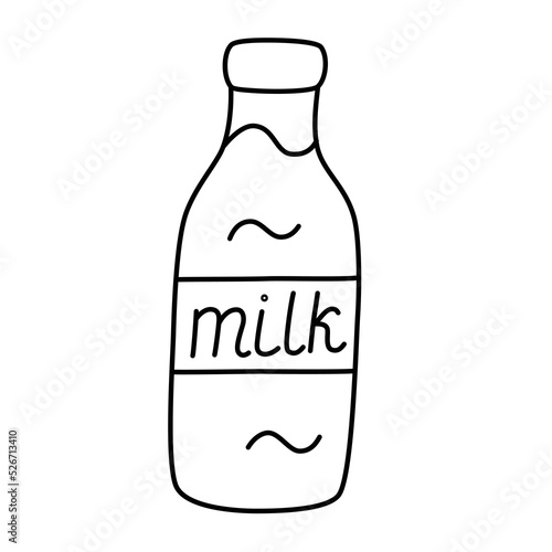 Milk bottle doodle icon, vector illustration of dairy product in supermarket, hand drawn milk  icon, isolated colored clipart on white background