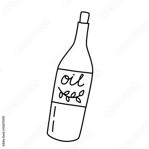 Olive oil bottle doodle icon, vector illustration of vegetable and seed oil for purchase, supermarket healthy product, isolated outline clipart on white background