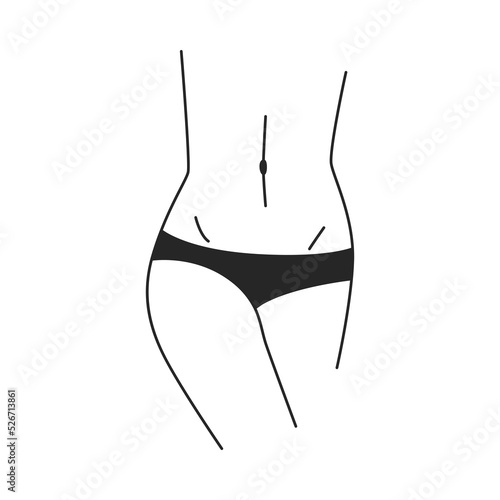 Abstract female body part, isolated belly and hips of model wearing underwear. Slim and athletic girl, femininity and elegance. Vector in flat style, outline linear art