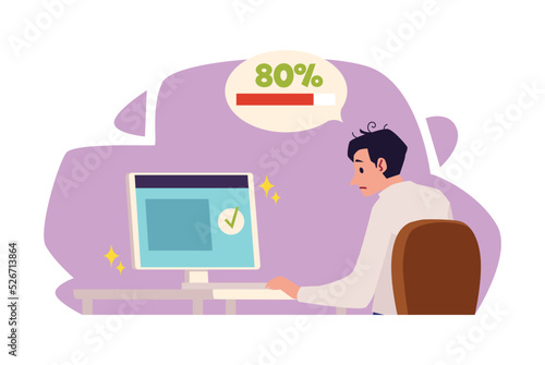 Man sitting in front of computer monitor and frustrated