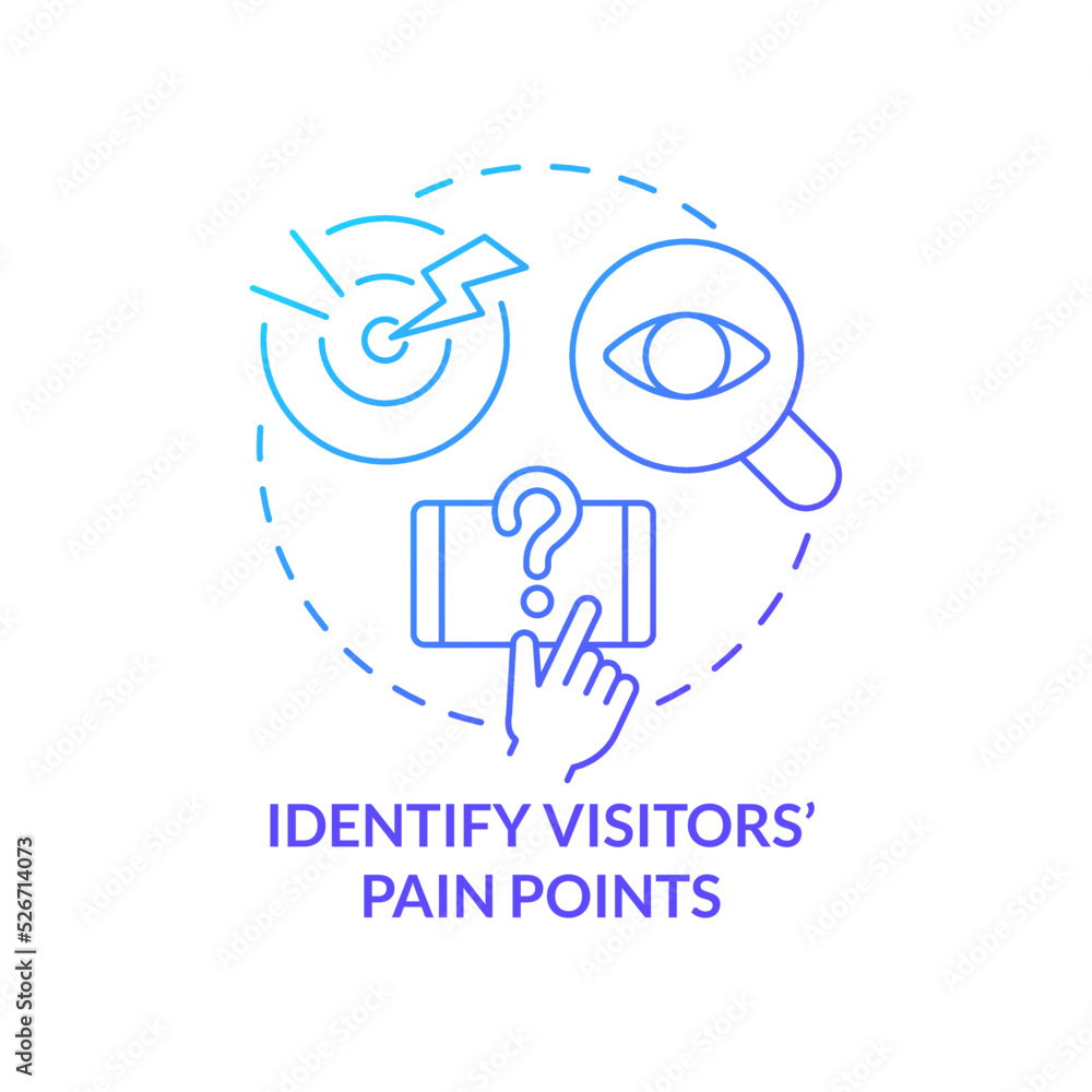 Identify visitors pain points blue gradient concept icon. User interaction. Mobile first key element abstract idea thin line illustration. Isolated outline drawing. Myriad Pro-Bold font used Identify visitors pain points blue gradient concept icon. User interaction. Mobile first key element abstract idea thin line illustration. Isolated outline drawing. Myriad Pro-Bold font used