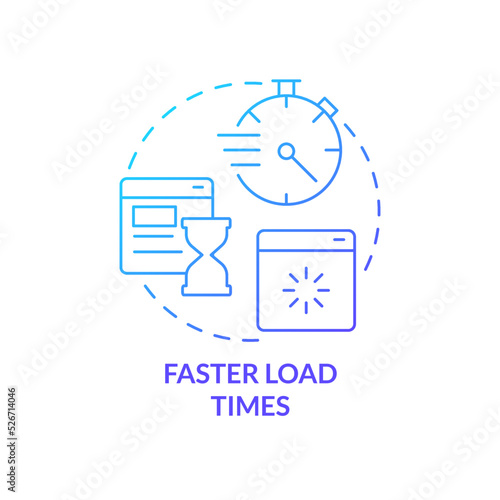 Faster load times blue gradient concept icon. Web page loading. Advantage of mobile first design abstract idea thin line illustration. Isolated outline drawing. Myriad Pro-Bold font used