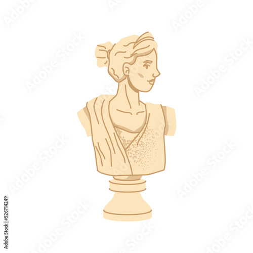 Antique Roman or Greek culture heritage, isolated bust of female character looking aside. Sculpture or statue from stone or marble. Vector in flat style