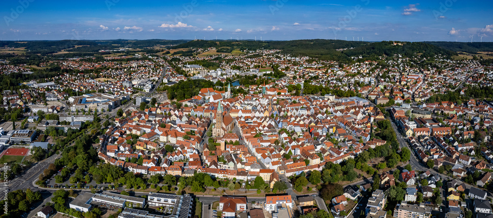 Aerial view of the city Neumarkt in der Oberpfalz on a sunny day in summer