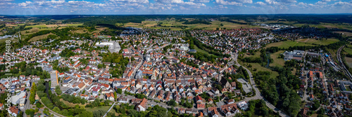 Aerial view of the city Crailsheim in Germany on a sunny summer day 