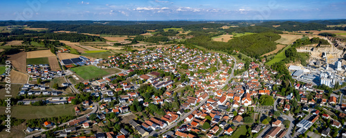 Aerial view of the city Lauterhofen in Bavaria on a sunny day in summer