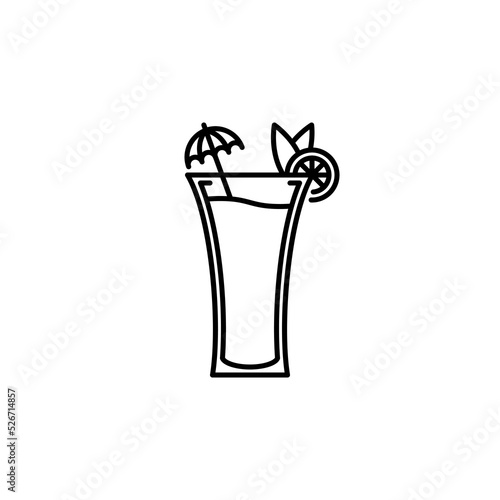 soft drink glass icon with umbrella garnish and lemon slice on white background. simple, line, silhouette and clean style. black and white. suitable for symbol, sign, icon or logo
