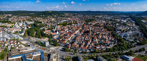 Aerial view around the old town of the city Neumarkt in der Oberpfalz on a sunny summer day photo