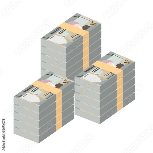 Rial Omani Vector Illustration. Oman money set bundle banknotes. Paper money 10 OMR. Flat style. Isolated on white background. Simple minimal design.