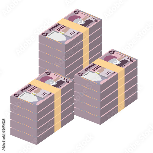 Rial Omani Vector Illustration. Oman money set bundle banknotes. Paper money 50 OMR. Flat style. Isolated on white background. Simple minimal design.