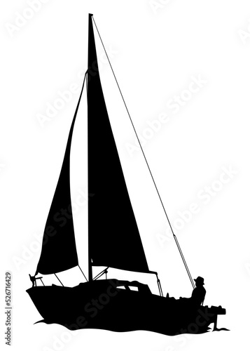 Fototapet Sports sailboat on sea water. Isolated object on white background