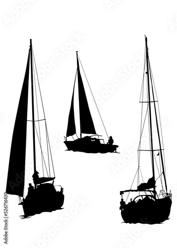 Sports sailboat on sea water. Isolated object on white background