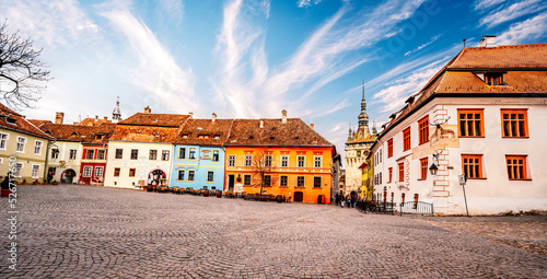 Sighisoara, Transylvania, Romania with famous medieval fortified city and the Clock Tower built by Saxons. Turnul cu ceas photo