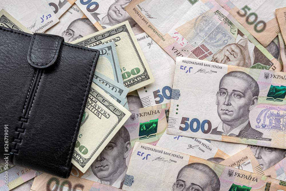 us dollar to uah gryvna bills with purse, exchange