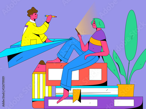 Reading character flat vector concept operation illustration
