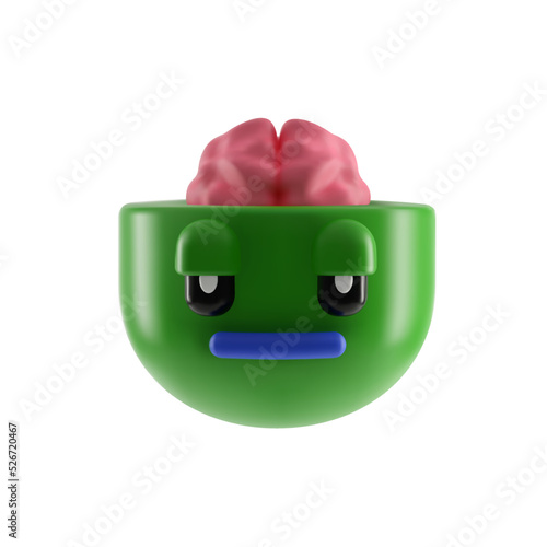 Head with brains 3D green Frankenstein