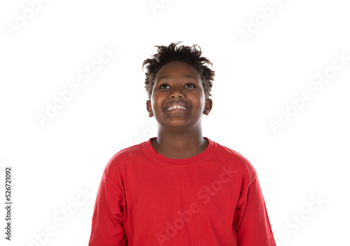 Photo of cheerful excited dark skin boy