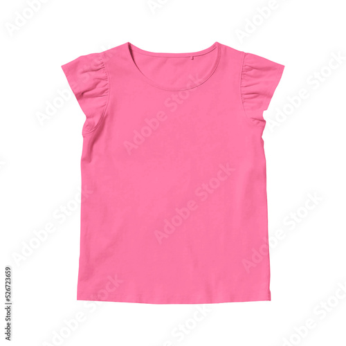 Girls pink cotton blank t-shirt template front view on a transparent background