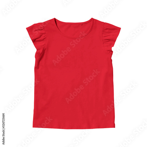  Girls red cotton blank t-shirt template front view on a transparent background