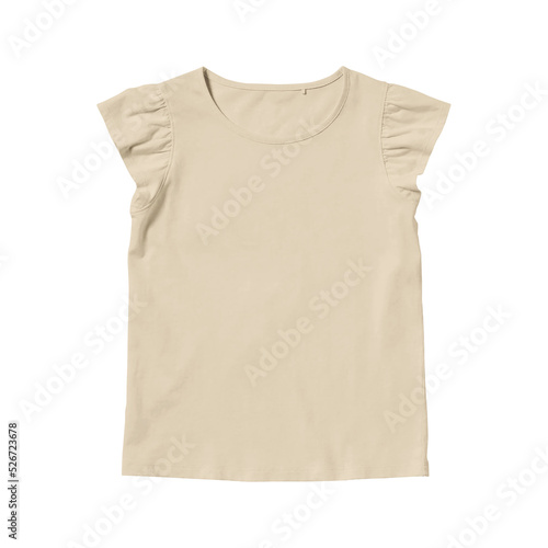 Girls tan cotton blank t-shirt template front view on a transparent background