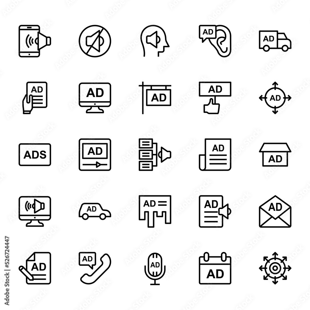 Outline icons for Advertising . Outline icons for Advertising .